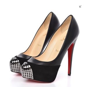 Louboutin Maggie Black Leather Silver Pump Heel
